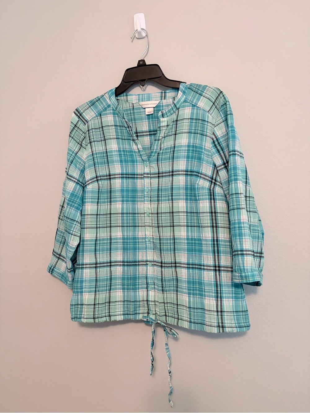 Christopher & Banks Plaid Button Front Top Drawstring Around the Bottom Size L